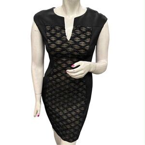 Connected Apparel Black Mesh Mini Dress Size M